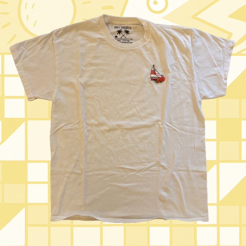 White Short Sleeve Tee with Sailboat Design